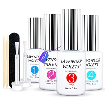 Lavender Violets Dip Powder Liquid Set with Activator, Base Top Coat and Brush Saver 0.5oz/Bot Nail ...