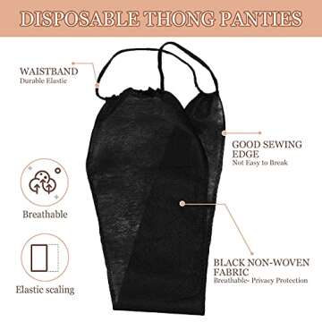 Geyoga 100 Pieces Disposable Nonwoven Thong Panties Women's Disposable Spa Underwear Individually Pack for Spray Tanning Black