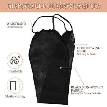 Geyoga 100 Pieces Disposable Nonwoven Thong Panties Women's Disposable Spa Underwear Individually Pack for Spray Tanning Black
