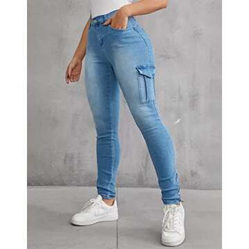 Flamingals Skinny Jeans for Women Stretch High Waisted Flap Pocket Butt Lifting Jeans Mid Blue M