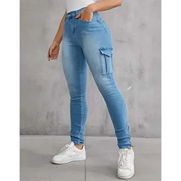 Flamingals Skinny Jeans for Women Stretch High Waisted Flap Pocket Butt Lifting Jeans Mid Blue M