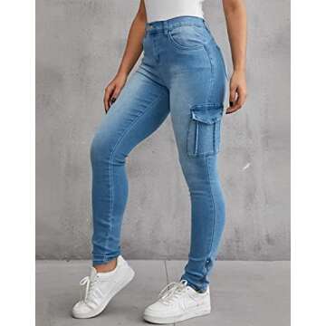 Flamingals Skinny Jeans for Women Stretch High Waisted Flap Pocket Butt Lifting Jeans Mid Blue M