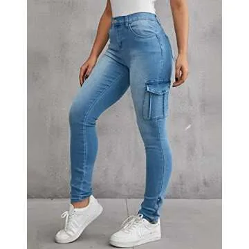Flamingals Skinny Jeans for Women Stretch High Waisted Flap Pocket Butt Lifting Jeans Mid Blue M