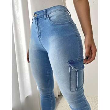 Flamingals Skinny Jeans for Women Stretch High Waisted Flap Pocket Butt Lifting Jeans Mid Blue M