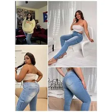 Flamingals Skinny Jeans for Women Stretch High Waisted Flap Pocket Butt Lifting Jeans Mid Blue M
