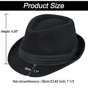 Unisex Classic Manhattan-Gangster-Fedora-Hat Short-Brim Trilby Hat - Women Men Wool Felt Winter Structured Hat with Band(S/M)