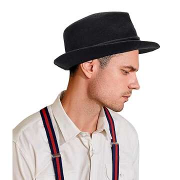 Unisex Classic Manhattan-Gangster-Fedora-Hat Short-Brim Trilby Hat - Women Men Wool Felt Winter Structured Hat with Band(S/M)