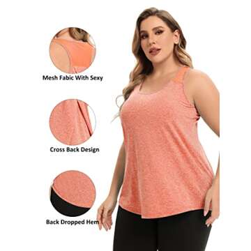 FOREYOND Plus Size Workout Tank Tops for Women Loose Fit Racerback Sleeveless Activewear Tops Gym Yoga Athletic Shirts Sport Exercise Orange