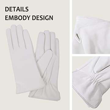 NOVBJECT Leather Gloves for Women Italian Lambskin Leather Winter Genuine Warm Cashmere Knitted Lining White, S