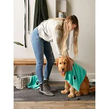 Bone Dry Pet Grooming Towel Collection Embroidered Absorbent Microfiber Drying Set, 15x30, Aqua, 3 Count