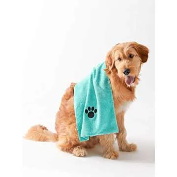 Bone Dry Pet Grooming Towel Collection Embroidered Absorbent Microfiber Drying Set, 15x30, Aqua, 3 Count