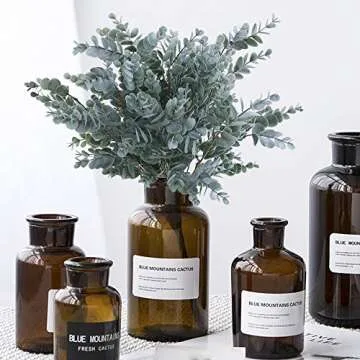 OUTLEE 3 Pack of Artificial Eucalyptus Stem Shrub Faux Eucalyptus Leaves Spray Artificial Greenery S...