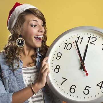 New Years Earrings 2025 Happy New Year Eve Clock Earrings for Women NYE Acrylic Dangle Christmas Earrings Sparkly Festive Holiday Celebration Gifts (Clock-S)