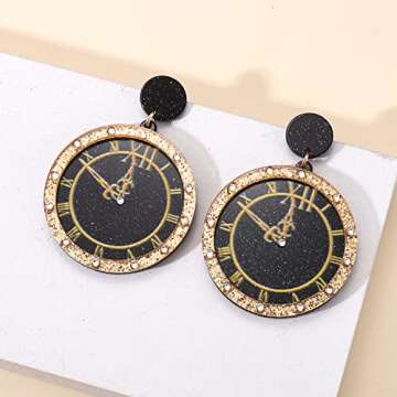 New Years Earrings 2025 Happy New Year Eve Clock Earrings for Women NYE Acrylic Dangle Christmas Earrings Sparkly Festive Holiday Celebration Gifts (Clock-S)