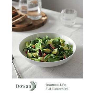 DOWAN Pasta Bowls 30 Ounce, Large Ceramic Salad Serving Bowls, White Shallow Pasta Bowls Set of 4, L...