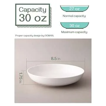 DOWAN Pasta Bowls 30 Ounce, Large Ceramic Salad Serving Bowls, White Shallow Pasta Bowls Set of 4, Large Soup Bowls, Microwave & Dishwasher Safe