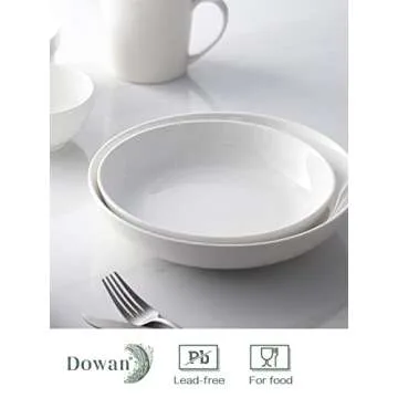 DOWAN Pasta Bowls 30 Ounce, Large Ceramic Salad Serving Bowls, White Shallow Pasta Bowls Set of 4, Large Soup Bowls, Microwave & Dishwasher Safe