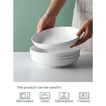 DOWAN Pasta Bowls 30 Ounce, Large Ceramic Salad Serving Bowls, White Shallow Pasta Bowls Set of 4, Large Soup Bowls, Microwave & Dishwasher Safe