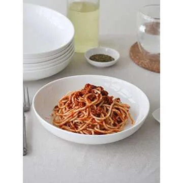 DOWAN Pasta Bowls 30 Ounce, Large Ceramic Salad Serving Bowls, White Shallow Pasta Bowls Set of 4, Large Soup Bowls, Microwave & Dishwasher Safe