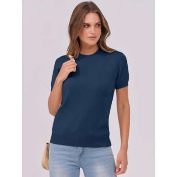 ANRABESS Womens Short Sleeve Sweaters Wool Blend Crew Neck Pullover Sweater Tops Business Casual Spr...