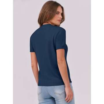 ANRABESS Womens Short Sleeve Sweaters Wool Blend Crew Neck Pullover Sweater Tops Business Casual Spring Outfits 2025 Deep Blue S