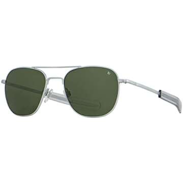 AO Original Pilot Sunglasses - Matte Silver - Calobar Green AOLite Nylon Lenses - Bayonet Temple - 52-20-140
