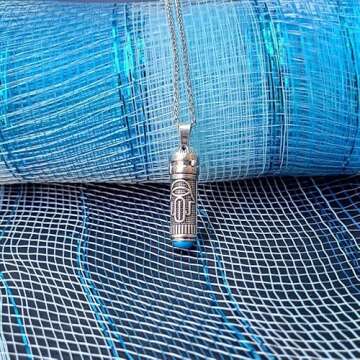 Alef Bet by Paula Sterling Silver Mezuzah Hamsa Necklace with Twist-Lock and Turquoise for Men and W...