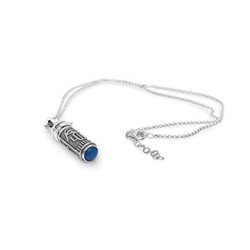 Alef Bet by Paula Sterling Silver Mezuzah Hamsa Necklace with Twist-Lock and Turquoise for Men and Women