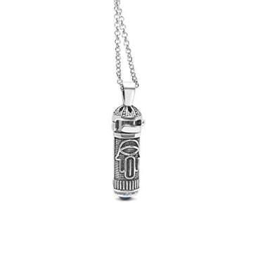Alef Bet by Paula Sterling Silver Mezuzah Hamsa Necklace with Twist-Lock and Turquoise for Men and Women