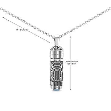 Alef Bet by Paula Sterling Silver Mezuzah Hamsa Necklace with Twist-Lock and Turquoise for Men and Women