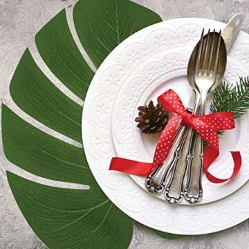 Prextex 30 Artificial Palm Leaves for Party Table Decoration, Imitation Tropical Leaf Placemats Tabl...