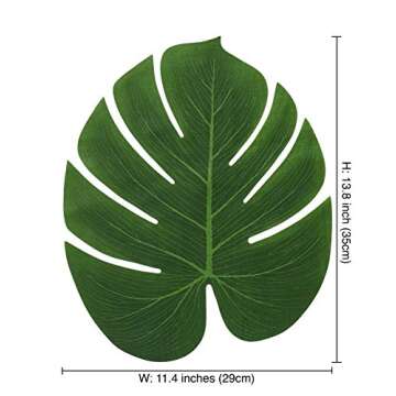 Prextex 30 Artificial Palm Leaves for Party Table Decoration, Imitation Tropical Leaf Placemats Table Runners or Greenery Décor for Events, Beach Theme or Jungle Party Supply (Large, 13.8 x 11.4 Inch)