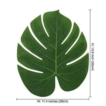 Prextex 30 Artificial Palm Leaves for Party Table Decoration, Imitation Tropical Leaf Placemats Table Runners or Greenery Décor for Events, Beach Theme or Jungle Party Supply (Large, 13.8 x 11.4 Inch)