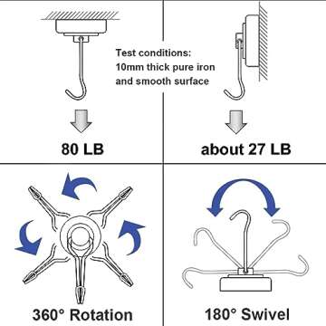E BAVITE 60LB Magnetic Hooks 10 Pack for Organizing