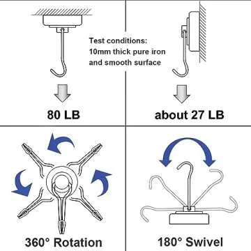 E BAVITE 60LB Magnetic Hooks 10 Pack for Organizing