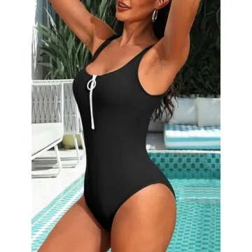 SOCIALA Zipper Ribbed One Piece Swimsuit for Women