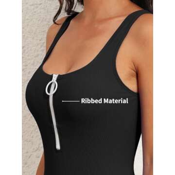 SOCIALA Zipper Ribbed One Piece Swimsuit for Women