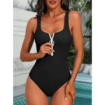 SOCIALA Zipper Ribbed One Piece Swimsuit for Women