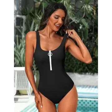 SOCIALA Zipper Ribbed One Piece Swimsuit for Women