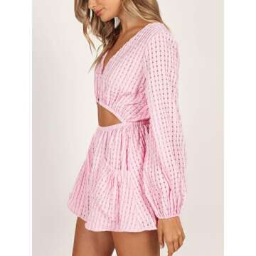 Tongmingyun Women's Summer Rompers: Casual Long Sleeve V Neck Flowy Jumpsuits with Pockets