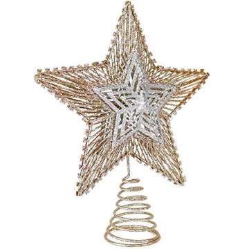 Ornativity Christmas Glitter Star Tree Topper - Rose Gold and Silver Bethlehem Star Sparkle Toppers Xmas Holiday Trees Top Decor Ornament 10"