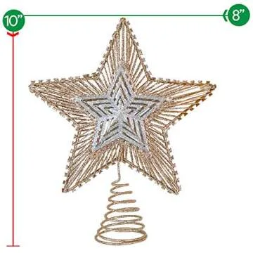 Ornativity Christmas Glitter Star Tree Topper - Rose Gold and Silver Bethlehem Star Sparkle Toppers Xmas Holiday Trees Top Decor Ornament 10"