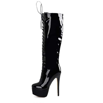 Richealnana Women's Sexy High Heel Lace Up Platform Round Closed Toe Knee High Boots Side Zipper Sti...