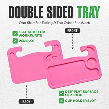 lebogner Steering Wheel Tray, Car Tray for Eating, Hook On Steering Wheel Desk for Food, Laptop and Car Accessories, Car Road Trip Must Haves Gadgets Car Table (Dark Pink)