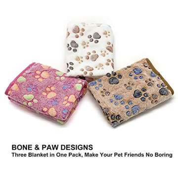 SORKUT 1 Pack 3 Puppy Dog Blankets Super Soft Warm Sleep Mat Fluffy Premium Fleece Pet Blanket Flann...