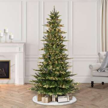 Puleo International 7.5 Foot Pre-Lit Slim Aspen Fir Artificial Christmas Tree with 450 UL-Listed Clear Lights, Green