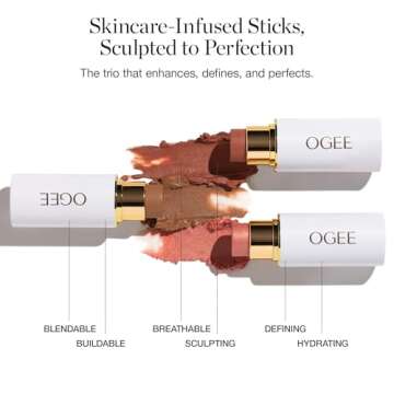 Ogee Face Stick Trio - Golden Contour Stick Makeup Collection - Certified Organic Bronzer, Blush Stick, and Highlighter Stick for a Flawless Look