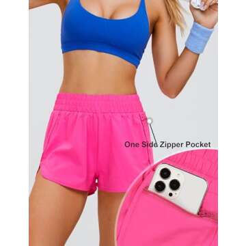 Blooming Jelly Women's Quick-Dry Running Shorts Gym Workout Active Sport Shorts with Pocket (Small, Neon Pink)