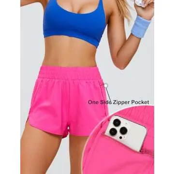 Blooming Jelly Women's Quick-Dry Running Shorts Gym Workout Active Sport Shorts with Pocket (Small, Neon Pink)
