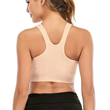 Women's Zip Front Sports Bra Wireless Post-Surgery Bra Active Yoga Sports Bras Large